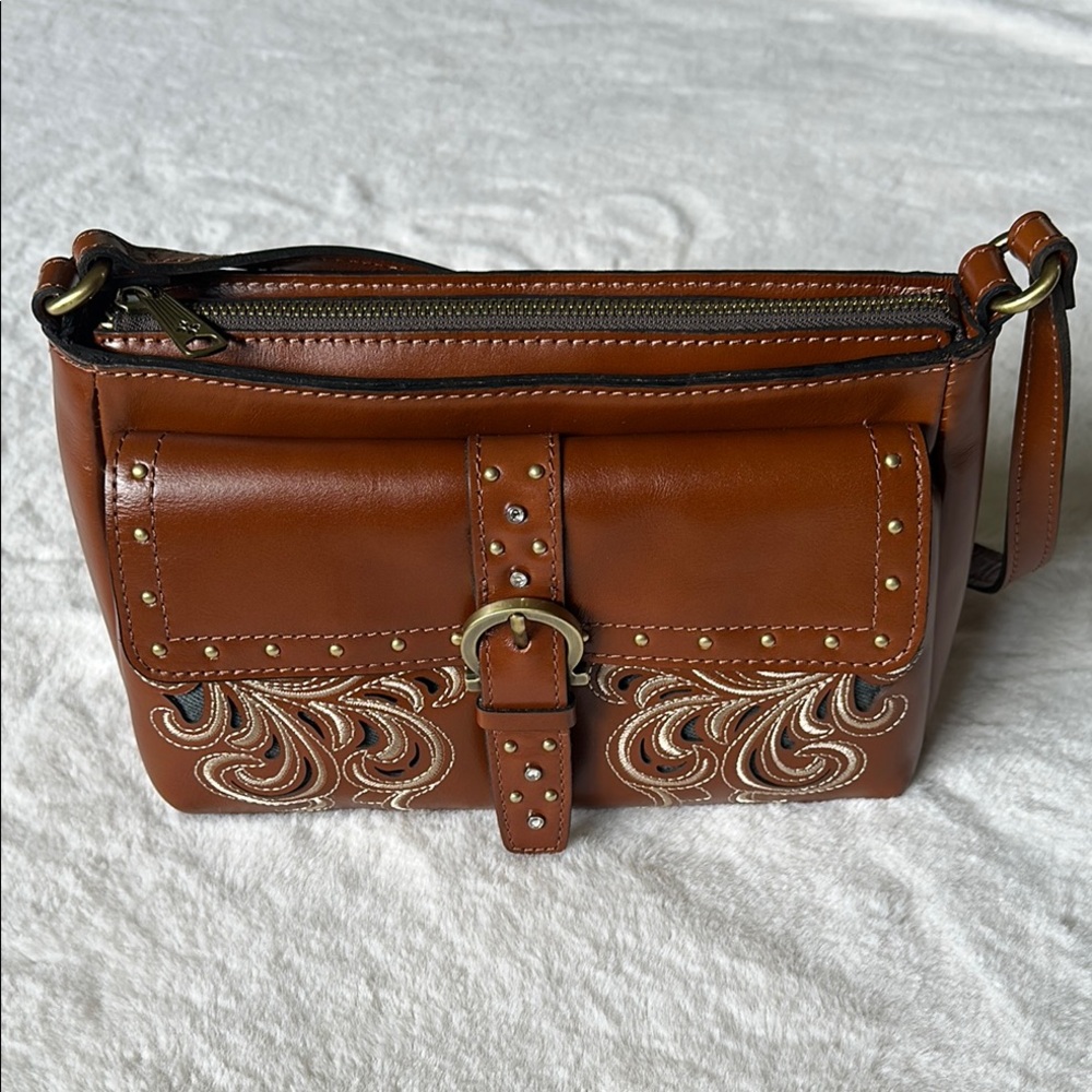 New Patricia Nash Lux Ranch Maisie Crossbody w/Rhinestones and Denim - Picture 4 of 10